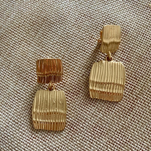 Gold Textured Double-Drop Statement Earrings - Picture 4 of 8